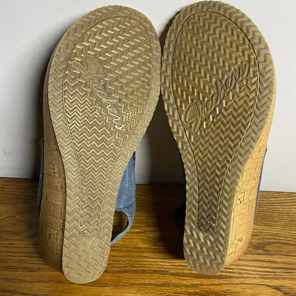 Skechers Beverlee-Smitten Kitten Luxe Foam Denim Comfort Wedge Shoes Womens 8